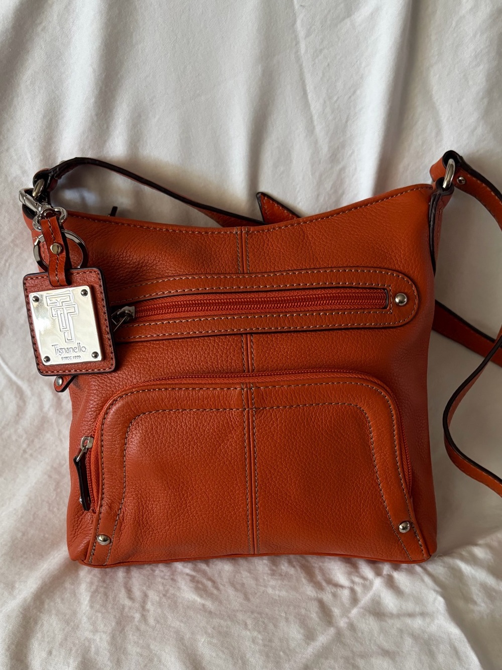 Tignanello Orange Pebble Leather Crossbody Shoulder Bag